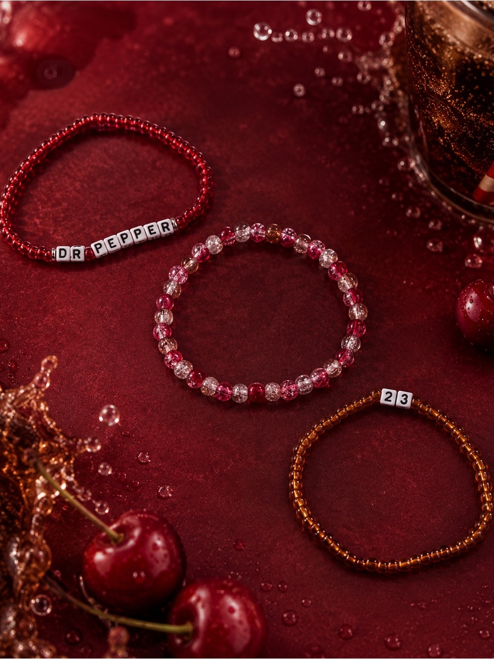 Dr Pepper Inspired Cherry Cola Bracelet Set | 23 Flavors Soda Vibe 9”